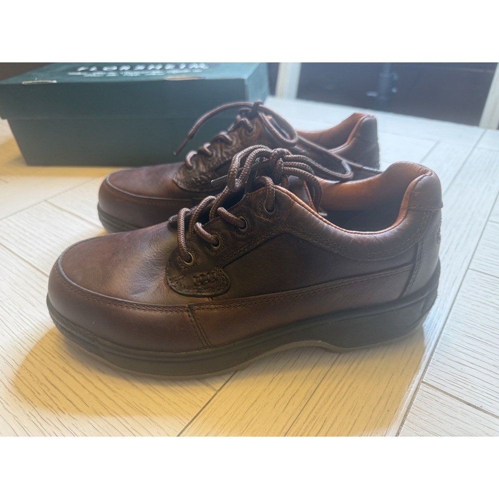 NWB Florsheim Comfortech Woman's Brown Tumbled Leather Steel Toe Lace Up Shoes 9